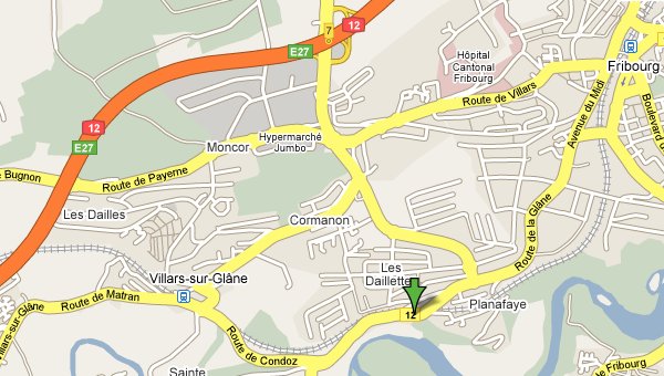 Situation g�ographique du lieu de stage de Fribourg