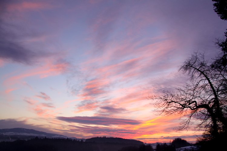 Reiki - Vue depuis lieu de stage Fribourg - Coucher de soleil direction sud-ouest Reiki-Fribourg - Coucher de soleil direction sud-ouest