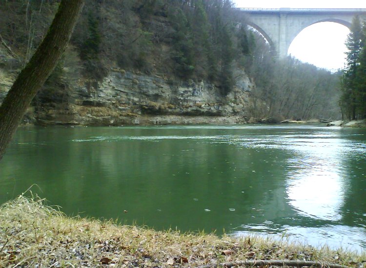 Endroit sauvage et difficilement accessible avec le début du pont de Pérolles reliant Fribourg à Marly - février 2008 Reiki - Pont de Pérolles reliant Fribourg à Marly